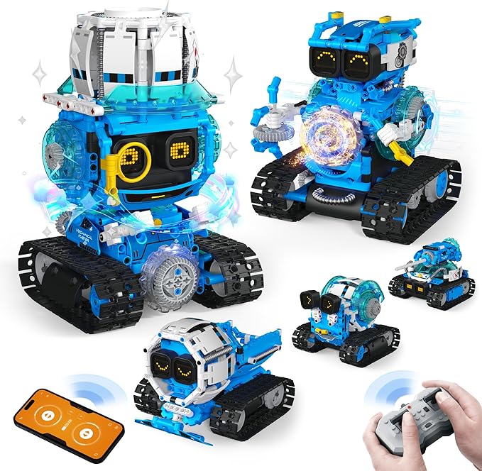 5 in 1 STEM Robot Building Toys for Boys Age 8-13, 494PCS Remote & App-Controlled Set Educational Coding Toy, Kids DIY Sound & Light Interactive Science Sets, Gift for Boys Girls 10-12-CubbioJoy