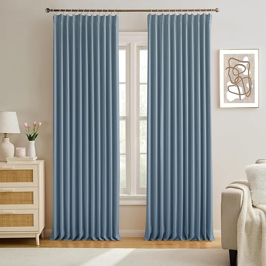 KEQIAOSUOCAI Pinch Pleated Blackout Curtain Drapes for Window 100" L - Triple Weave Energy Saving Thermal Room Divider Blackout Panels for Patio (72" Wide per Panel, 2 Panels, Dusty Blue)-CubbioJoy