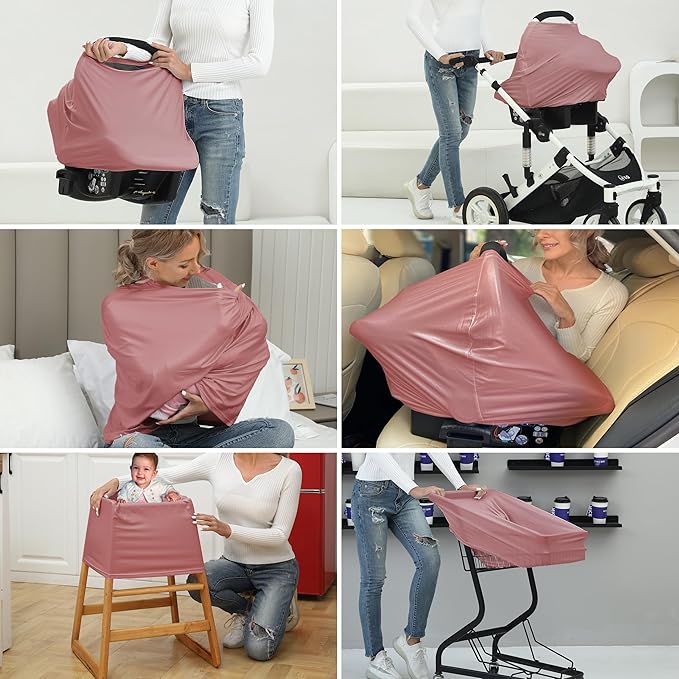 Breathable Car Seat Cover for Babies – Multi-Purpose Soft Rayon Nursing Cover for Breastfeeding, High Stretchy Infant Carseat Canopy, Stroller Cover (Smooth Rayon, Blush)-CubbioJoy