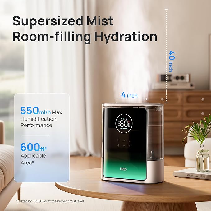 Dreo 8L Smart Humidifiers for Bedroom 600ft², 80H Runtime Warm&Cool Supersized Mist Humidifier for Large Room Indoor, Quiet Whole House humidifier for Baby, Plants, with Alexa/Google, Starlight,HM717S-CubbioJoy