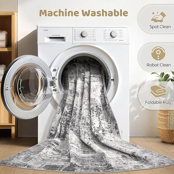 5x7 Area Rugs Living Room: Machine Washable Large Abstract Modern Soft Rug Stain Resistant Indoor Floor Non Slip Accent Carpet for Bedroom Nursery Playroom Dining Room Office Dorm Home- Black Grey-CubbioJoy