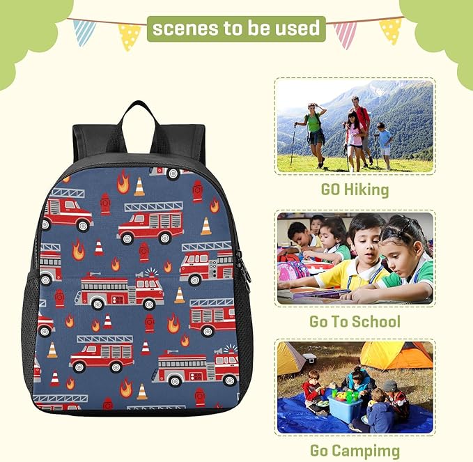 Cartoon Fire Trucks Toddler Backpack Waterproof Mini Backpack Boys/Girls Cute Small Backpack Kindergarten Pre School Bags 13 Inch-CubbioJoy