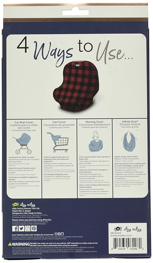 Itzy Ritzy 4-in-1 Nursing Cover, Car Seat Cover, Shopping Cart Cover & Infinity Scarf – Breathable, Multi-Use Nursing Cover Up for Breastfeeding, Carseat Canopy & Stroller Cover (Buffalo Plaid)-CubbioJoy
