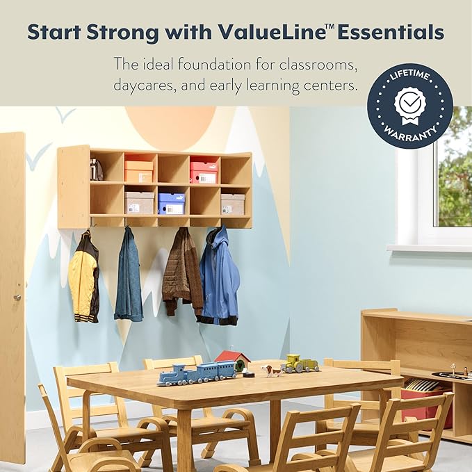 Angeles Value Line 10 Section Wall Locker, Classroom Shelves and Daycare Furniture, Cubby Storage Organizer with Hooks, 48" L x 12" W x 19" H-CubbioJoy