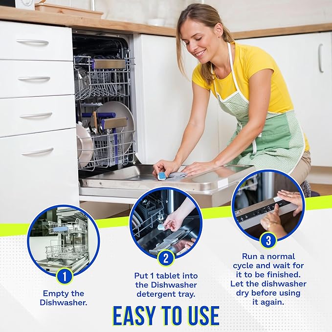 Dishwasher Cleaner and Deodorizer Tablets 26-Pack, Deep Cleaning Descaler for Dishwasher Machine, Heavy Duty, Septic Safe, Removes Grease & Build-ups, 1 Year of Cleaning Supplies (Unscented)-CubbioJoy
