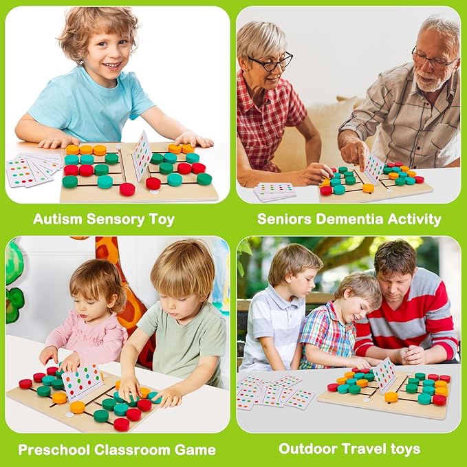 AugToy Montessori Color Matching Learning Toys Sliding Puzzle for Kids 3 4 5 6 7 Years Old Preschool Logic Game Brain Teasers Boys Girls 2 Players Educational Wooden Toddler Travel Toys Gifts-CubbioJoy