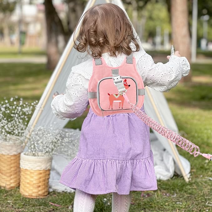 Accmor Toddler Harness Leash + Anti Lost Wrist Link, Cute Deer Kids Harness with Leash, Collapsible Child Leash Baby Walking Harness Protector Wristband Strap for Baby Girls Outdoor-CubbioJoy