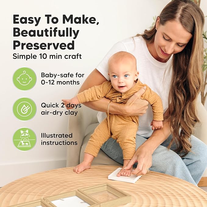 Baby Shower Gifts for Boys, Girls - Baby Hand and Footprint Kit, Newborn Handprint Kit, Keepsake Photo Frame, Nursery Picture Frame, Gender-Neutral Newborn Keepsake Gifts (Ash Wood)-CubbioJoy