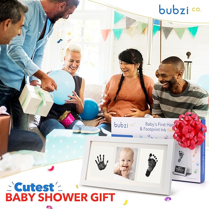 Bubzi Co Baby Handprint Kit & Footprint Photo Frame for Newborn Girls and Boys, Unique Baby Shower Gifts Set for Registry, Memorable Keepsake Decorations for Room Wall or Nursery Decor (White)-CubbioJoy