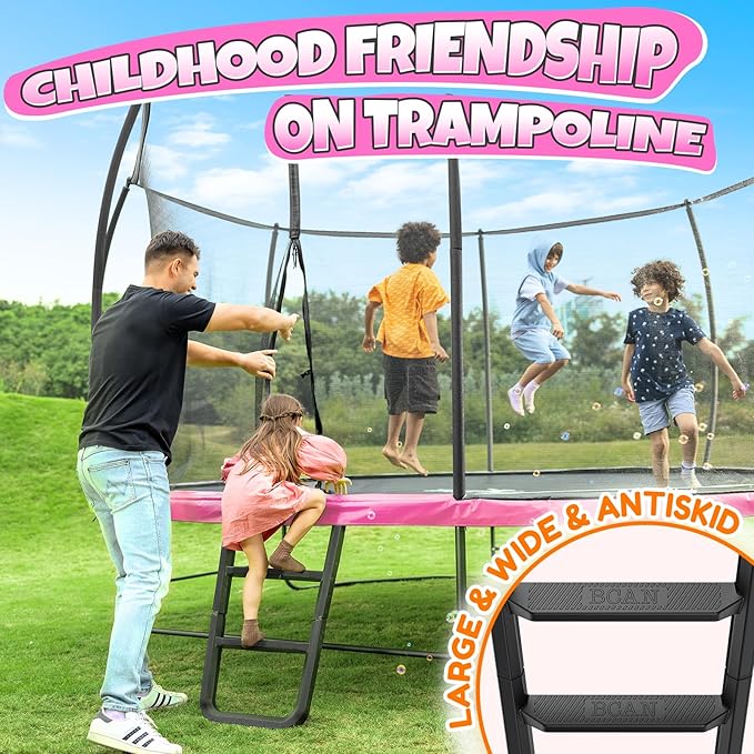 BCAN 8FT 10FT 12FT 14FT 15FT 16FT Recreational Trampoline with Enclosure for Kids Adults, ASTM Approved, Outdoor Trampolines with Ladder for Kids-CubbioJoy