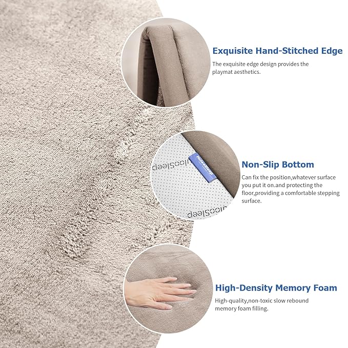 Baby Play Mat for Floor,1.3" Thick Memory Foam Tummy Time Mat for Toddlers,Infants,Kids,Water-Repellent Soft Nursery Rug,Extra Large Non Slip for Crawling&Yoga,Tatami Style for Living Room(Beige)-CubbioJoy