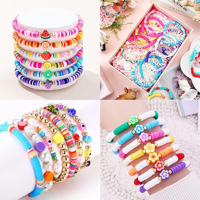 BBita 6680Pcs Clay Beads Bracelet Making Kit, Flat Preppy Beads for Friendship Bracelets, Polymer Clay Beads with Charms for Jewelry Earrings Necklaces Making Kit, Crafts Gifts for Girls Ages 6-12-CubbioJoy