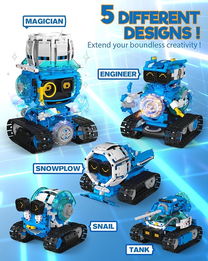 5 in 1 STEM Robot Building Toys for Boys Age 8-13, 494PCS Remote & App-Controlled Set Educational Coding Toy, Kids DIY Sound & Light Interactive Science Sets, Gift for Boys Girls 10-12-CubbioJoy