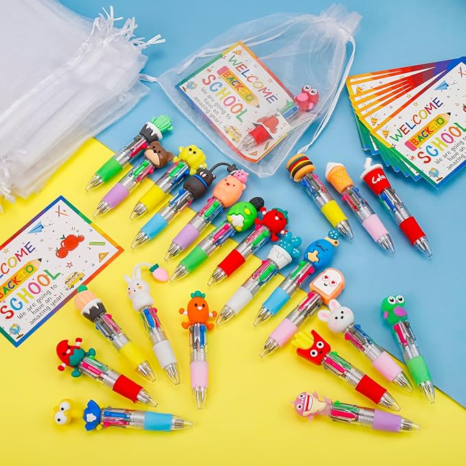 30 Set Cute Multicolor Pens in One 4-in-1 Fun Pens Bulk with 30 Gift Cards for Kindergarten Party Welcome Back To School Student Gift Bulk Office School Exchange Gifts-CubbioJoy