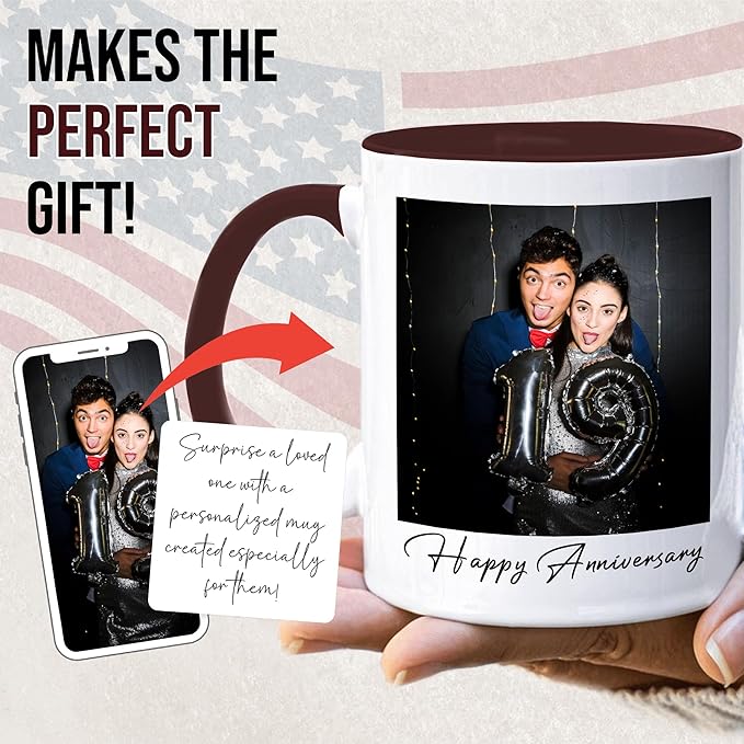 Custom Mug Upload Your Picture Personalized Coffee Mug with Photo Text Name Customized Cup Unique Ideas Gifts for Men Women Mom Dad Girlfriend Boyfriend Friend Family (Dark Red, 15oz)-CubbioJoy