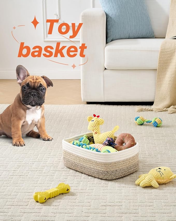 KALLAX Small Woven Basket, 12 x 8 x 4.5 Inches, Storage Basket for Organizing, Cute Small Rope Shelf Closet Cube Storage Bins Baskets for Shelves, Dog Toy Gift Baskets Empty, 3 Pack Gradient Brown-CubbioJoy