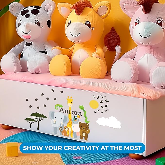 CRYPTONITE Personalized Name Jungle Animals Vinyl Wall Decor I Nursery Wall Decal for Baby Boy & Girl Decoration I Stickers for Kids I Multiple Options for Customization (A. Jungle Animals)-CubbioJoy