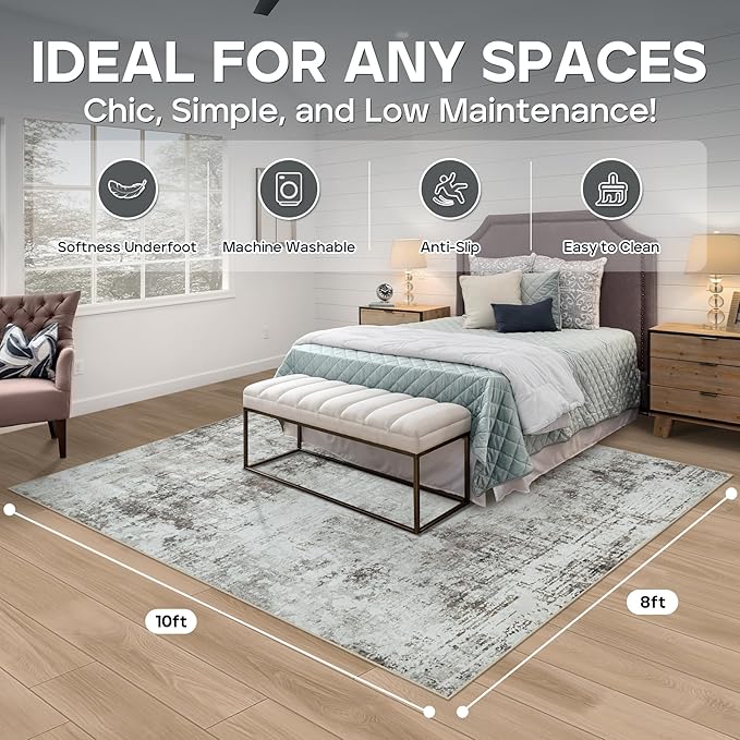 8x10 Area Rugs for Living Room Rug Washable: Modern Large Rug for Dining Room Bedroom Carpet Non Slip 8 by 10 Indoor Abstract Nursery Home Office Brown Grey-CubbioJoy