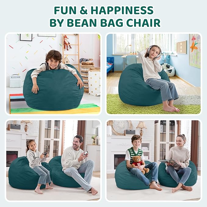 2FT Bean Bag Chair, Comfy Bean Bag Chairs with Memory Foam Filled, Fluffy Beanbag Sofa with Dutch Velvet Cover, Teardrop BeanBag Chairs for Living Room, Playroom - Sea Blue-CubbioJoy