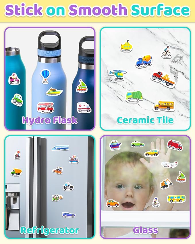 Benresive Reusable Sticker Book for Toddlers 2-4 Years, Fun Travel Stickers for Kids, Waterproof Sticker Books for Toddlers 1-3, Crafts Activities for Todddlers 1-3 2-4 3-5 - Transport-CubbioJoy