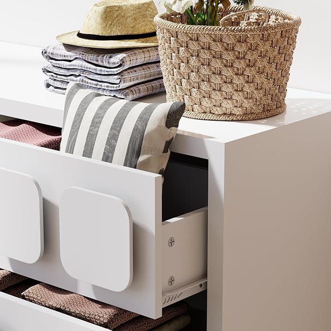 Anbuy White Baby Dresser for Bedroom, Dresser for Baby with 6 Drawers, Storage and Organization Unit with Square Handles, for Nursery, Kids-CubbioJoy