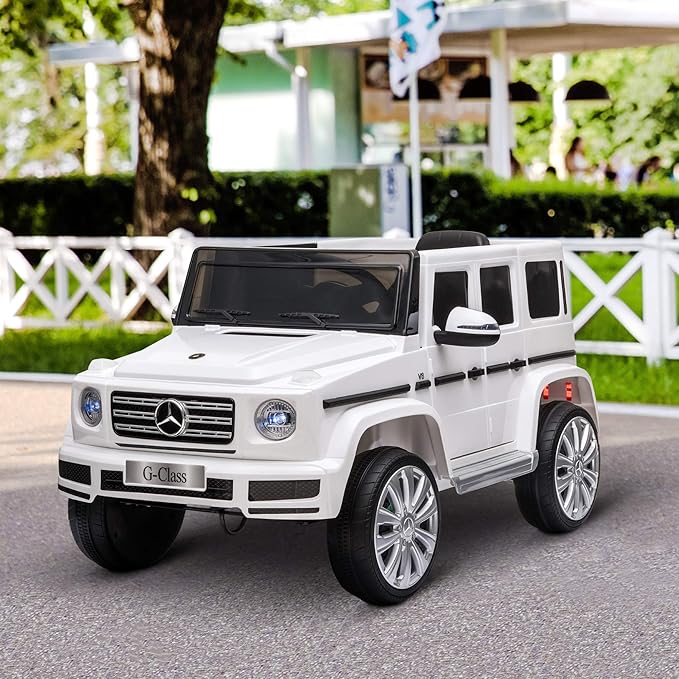 Aosom 12V Kids Electric Car, Mercedes Benz G500 Licensed Battery Powered Ride on Truck for Kids with Remote Control, Headlights, Music, Suspension & Storage for Boys and Girls, White-CubbioJoy