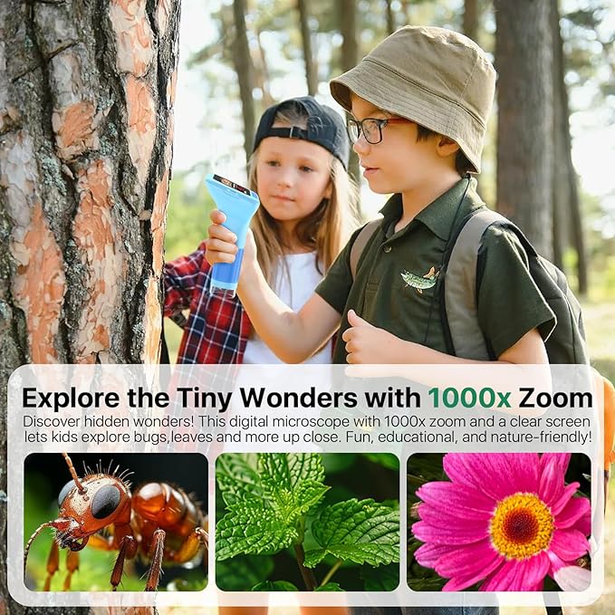 Digital Handheld Microscope for Kids: 3.0" Large HD Screen 1000X Portable Mini Microscopes with Camera Video Recording Slides Kit Science Educational Boys Girls Toy Gifts-CubbioJoy