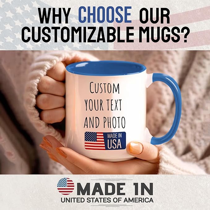 Custom Mug Upload Your Picture Personalized Coffee Mug with Photo Text Name Customized Cup Unique Ideas Gifts for Men Women Mom Dad Girlfriend Boyfriend Friend Family (Blue, 15oz)-CubbioJoy