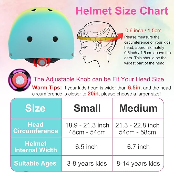 Kids Bike Helmet with DIY Stickers and Knee Pads Elbow Pads Wrist Guard Set for Ages 3-8-14 Toddler Boys Girls Helmet for Roller Skates Cycling Skateboarding Bicycle Scooter-CubbioJoy