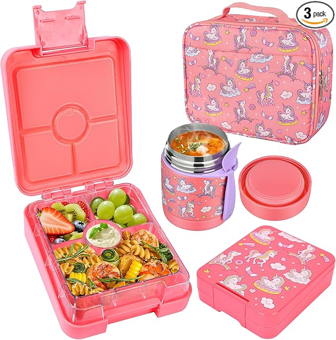 Bento Lunch Box Set With 10oz Soup Thermo, Leak-proof Lunch Containers with 4 Compartment, Kids Hot Thermo Food Jar/Insulation Lunch Bag, Food Containers for School-CubbioJoy