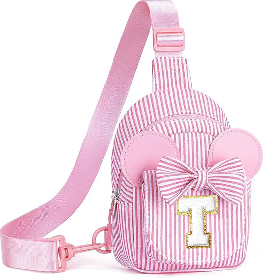 Birthday Gifts for Girls, Sling Bags for Girl Kid Travel, Birthday Gifts for 4 5 6 7 8 9 10 Year Old Girls Small Initial Pink Cross Fanny Packs Sling Bag for Daughter Gift (Pink T)-CubbioJoy