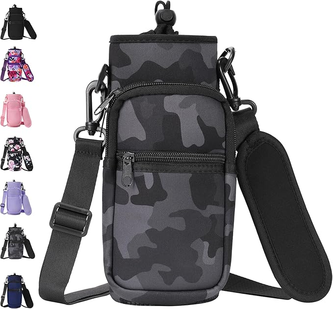32 40 oz Water Bottle Carrier with Strap, Neoprene Water Bottle Sleeve Bag with 2 Pockets Insulated Flask Sling Holder for Walking Hiking Gym-CubbioJoy