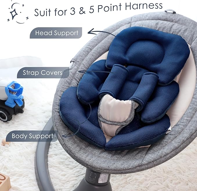 Infant Car Seat Insert for Newborn Girls Boys, Summer Mesh Baby Carseat Head Support with Strap Pads, Soft Reversible Baby Car Seat Insert Cushion Pad for Car Seat, Stroller, Bouncer, Swing, Blue-CubbioJoy