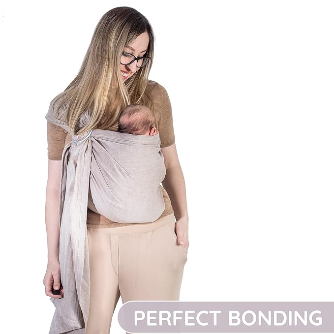 Baby Sling Carrier – Breathable 100% Cotton Wrap for Infant Support, Ring Sling Baby Carrier – Adjustable Muslin Fabric, Soft Chest Hold for Travel (Sand)-CubbioJoy