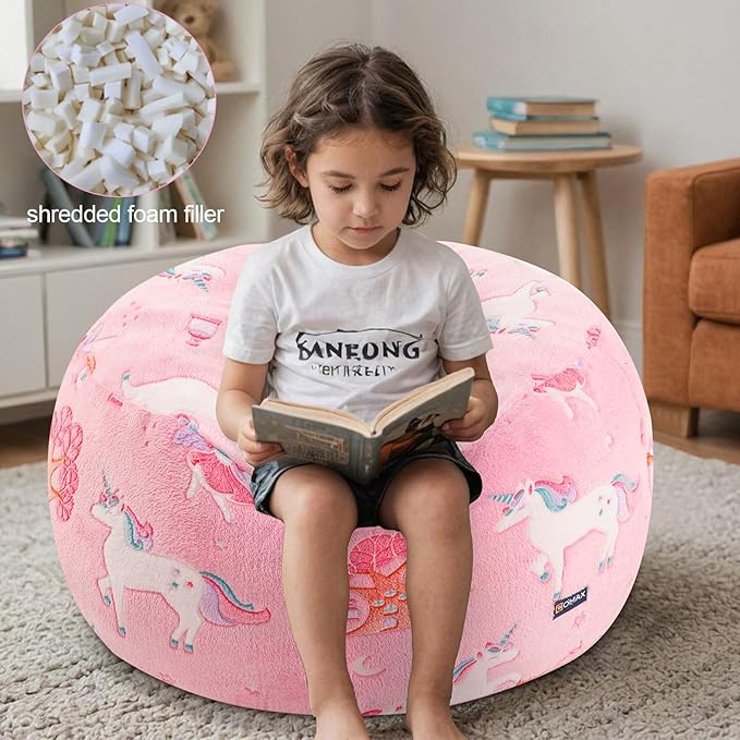 COMAX Kids Bean Bag Chair Turn into Beanbag Bed, Toddler Bean Chair for Girl Boy Sleeping, Lazy Children Bean Bags with Filler, Convertible Child Floor Mattress, Pink Fairy-CubbioJoy
