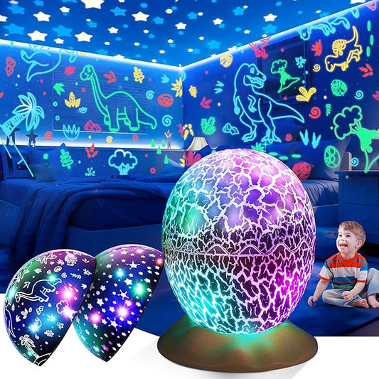 Dinosaur Toys for Kids Age 3-12: Wired Dinosaurs Egg Night Light Gifts for Boys 4 5 6 7 8 9 Year Old 2-in-1 Dino & Star Projector with 360° Rotation Timer for Boy Ages 3-5 Birthday Easter Gifts Decor-CubbioJoy