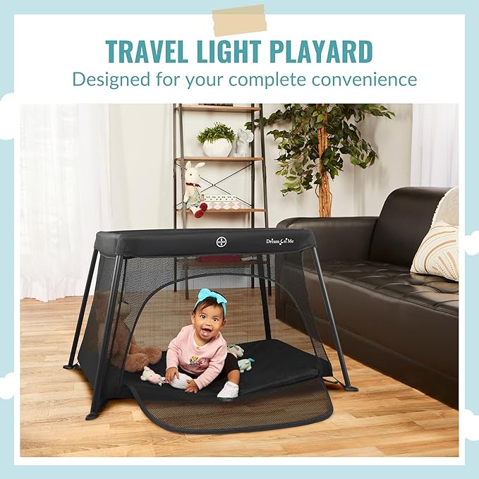 Dream On Me Travel Light Playard with Mesh Zipper Door in Black-CubbioJoy