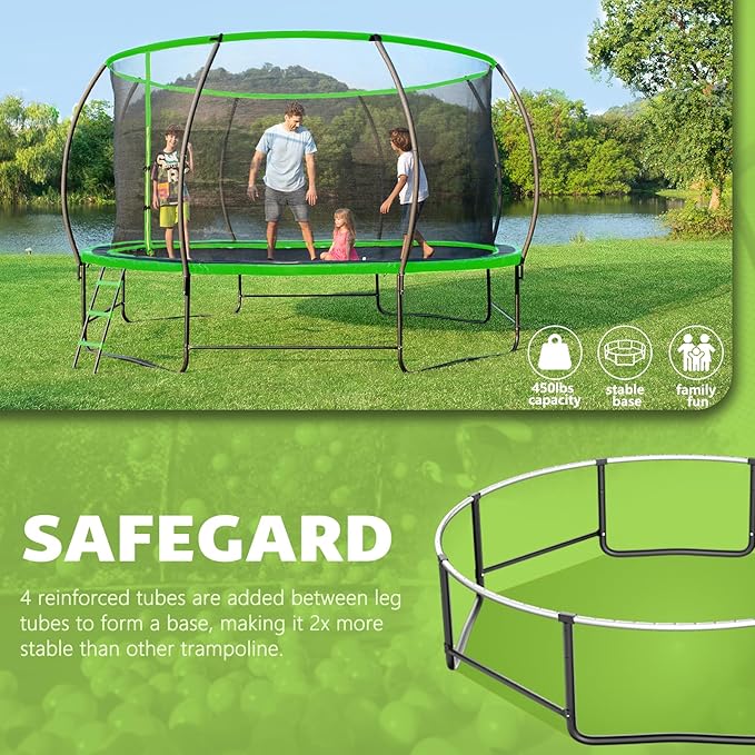 14FT 12FT 10FT 16FT Trampoline with Safety Enclosure, Anti-Rust Coating – ASTM Certified, Heavy-Duty Outdoor Trampoline with Ladder – for Kids & Adults-CubbioJoy