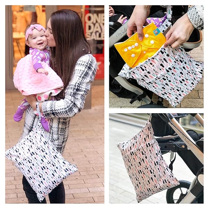 ALVABABY 2pcs Cloth Diaper Wet Dry Bags Waterproof Reusable with Two Zippered Pockets Travel Beach Pool Daycare Soiled Baby Items Yoga Gym Bag for Swimsuits or Wet Clothes L0821-CubbioJoy