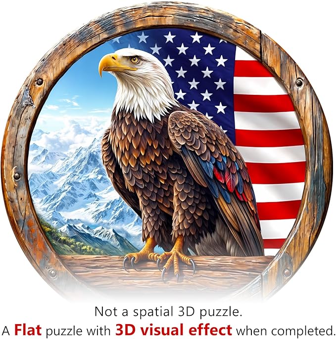 KAAYEE Wooden Puzzles for Adults, 3D Vision Effect Bald Eagle Wooden Jigsaw Puzzle Unique Shape Wood Puzzle Adult, Flat Puzzle Birthday Fathers Family Game (S-8.5 * 8.5in-100pcs)-CubbioJoy