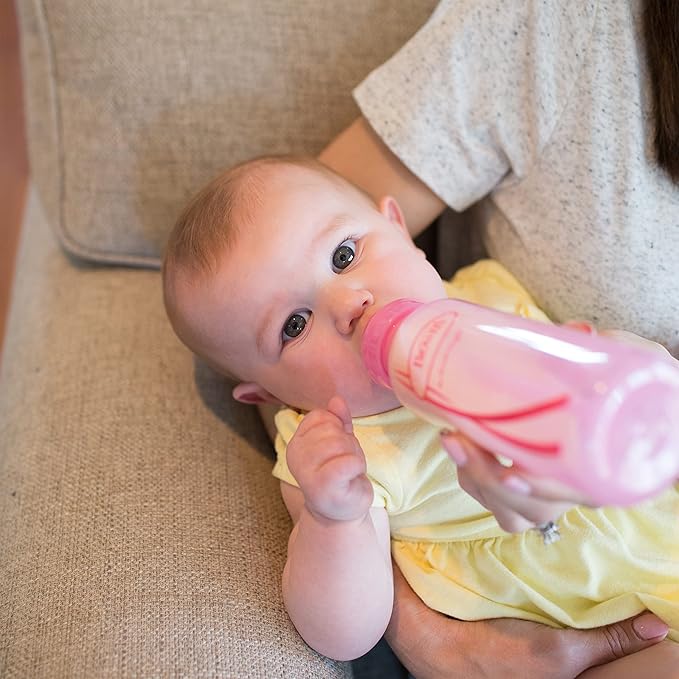 Dr. Brown’s Natural Flow® Anti-Colic Options+™ Narrow Baby Bottles, 8 oz/250ml, with Level 1 Slow Flow Nipple, 4 Pack, Pink/Clear-CubbioJoy