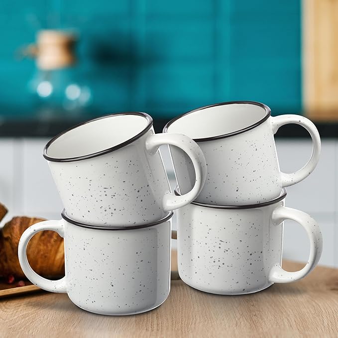 DISCOUNT PROMOS Ceramic Campfire Coffee Mugs 13 oz. Set of 10, Bulk Pack - Perfect for Tea, Espresso, Cappuccino, Hot Cocoa - White-CubbioJoy