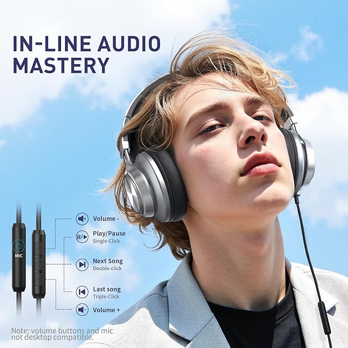 AILIHEN C90 Wired Headphones with Microphone Volume Control, Noise Reduction Over Ear Headphones Wired 3.5mm, Super Soft Corded Headphone for Cellphones, Tablet and Chromebook (Grey)-CubbioJoy