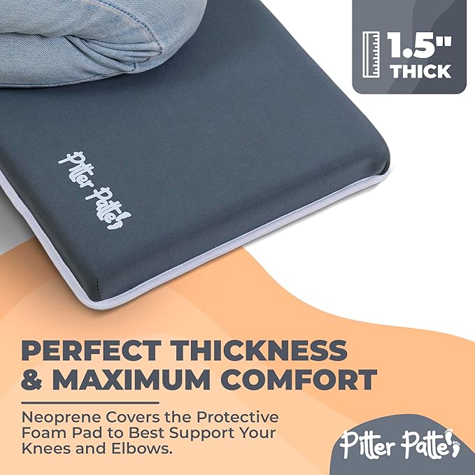 Baby Bath Kneeler and Elbow Rest Pad Set Made of Neoprene & Foam - Non Slip Cushioned Bath Kneeling Pad for Bathing Baby with XL Compartments for Bath Toy Storage for Tub-CubbioJoy