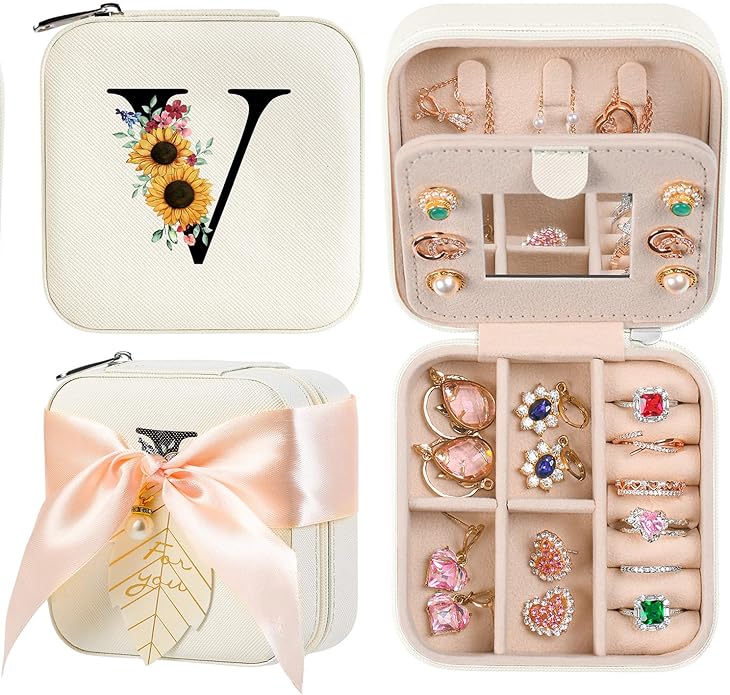 AYGXU Travel Jewelry Box for Women and Girls - Small Case With Initial A-Z - Teacher Gifts-CubbioJoy