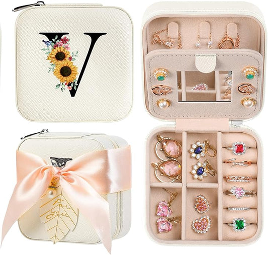 AYGXU Travel Jewelry Box for Women and Girls - Small Case With Initial A-Z - Teacher Gifts-CubbioJoy