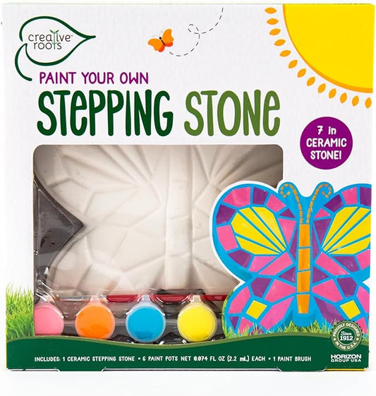 Creative Roots Mosaic Butterfly Stepping Stone Kit, Includes 7-Inch Ceramic Stepping Stone & 6 Vibrant Paints, Paint Your Own Stepping Stone, DIY Stepping Stone for Kids Ages 8+ White-CubbioJoy