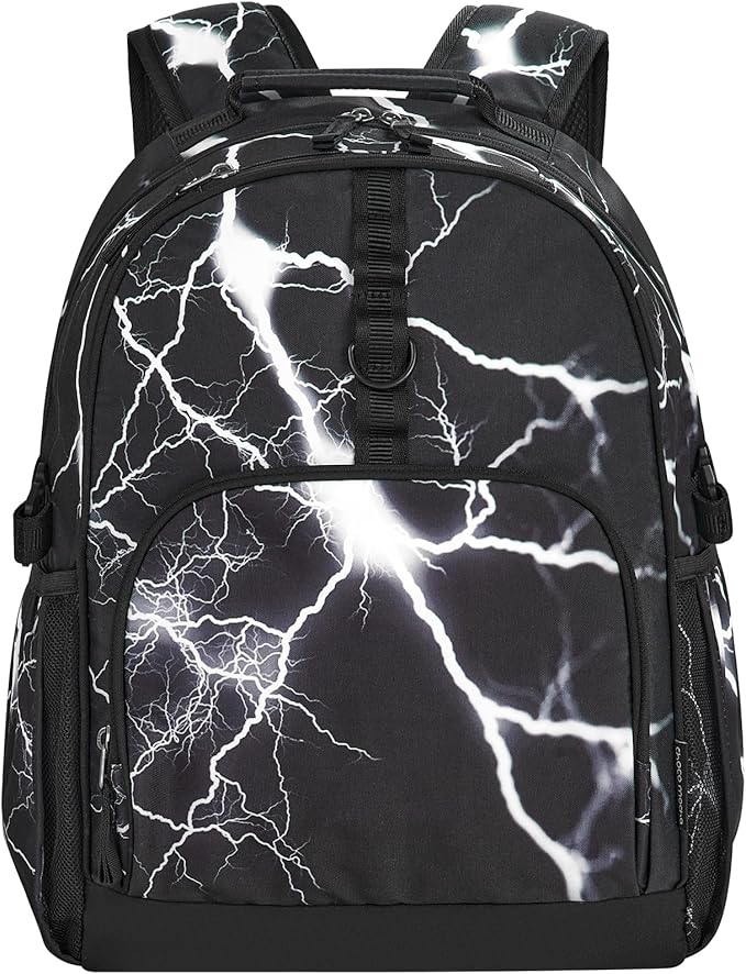 Choco Mocha Lightning Backpack for Boys, Elementary School Backpack for Boys Ages 6-8 Kids Kindergarten Backpack Bookbag 17 Inch with Chest Strap, Black-CubbioJoy