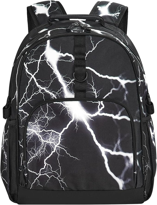 Choco Mocha Lightning Backpack for Boys, Elementary School Backpack for Boys Ages 6-8 Kids Kindergarten Backpack Bookbag 17 Inch with Chest Strap, Black-CubbioJoy