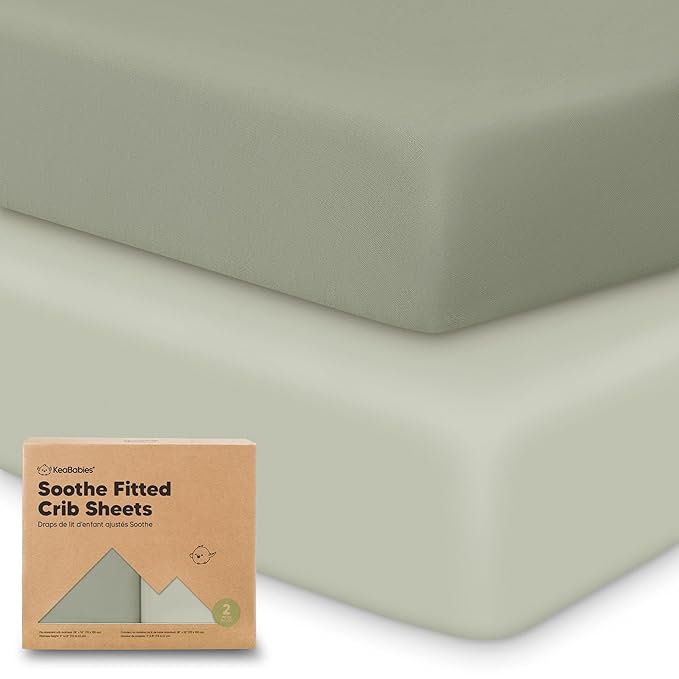 KeaBabies 2-Pack Organic Crib Sheets for Boys, Girls - 52x28 Fitted Crib Mattress Sheet Neutral, Breathable Jersey Cotton Cover for Baby Bed, Toddler Mattress, Soft & Cute Prints (Lichen)-CubbioJoy